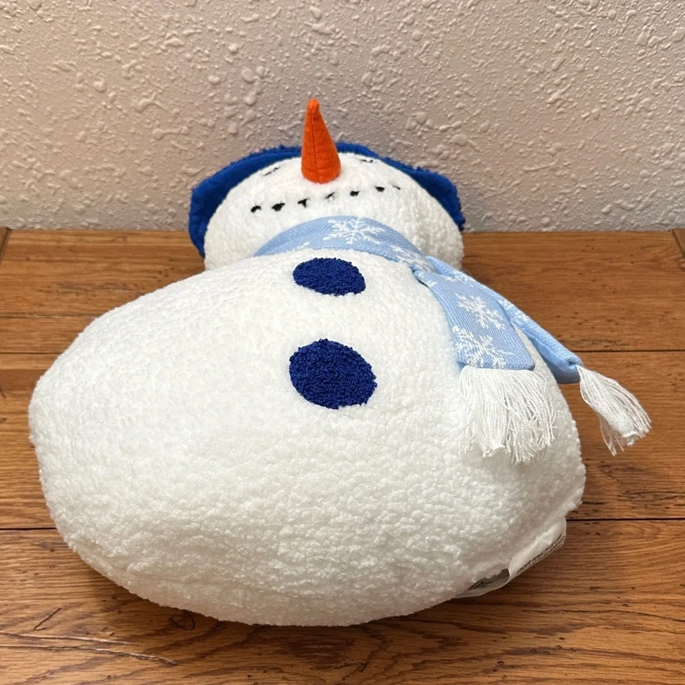 Festive Snowman Pillow with Blue Hat and Scarf